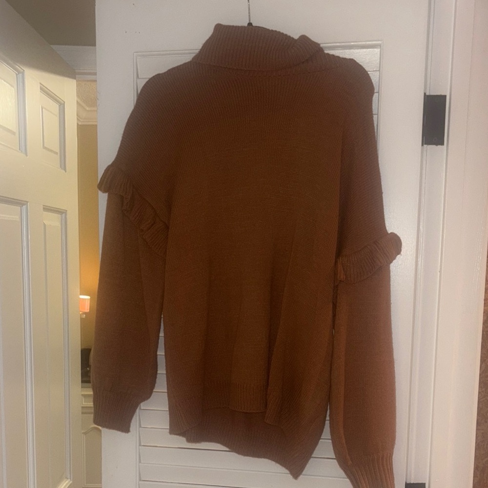 Vine & Love Warm Brown Cowl Neck Sweater